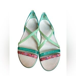 Crocs Isabella Iconic Jelly Strappy Sandals  Womens 10W Flats Leaf Print Green
